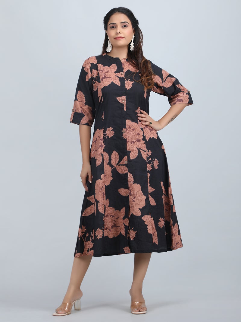 Shifory Floral Print Black A-Line Kurta for Women - Image 3